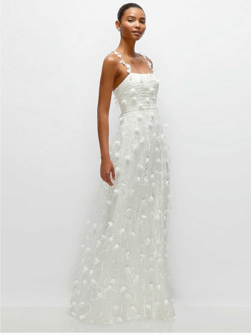 Dessy White Floral Appliqué Maxi Dress- NWT - Picture 3 of 11